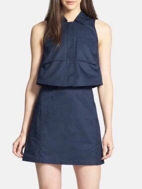 Theory Navy Sleeveless Cropped Overlay Mini Dress Size 2 - Beautiful!!! 🦋